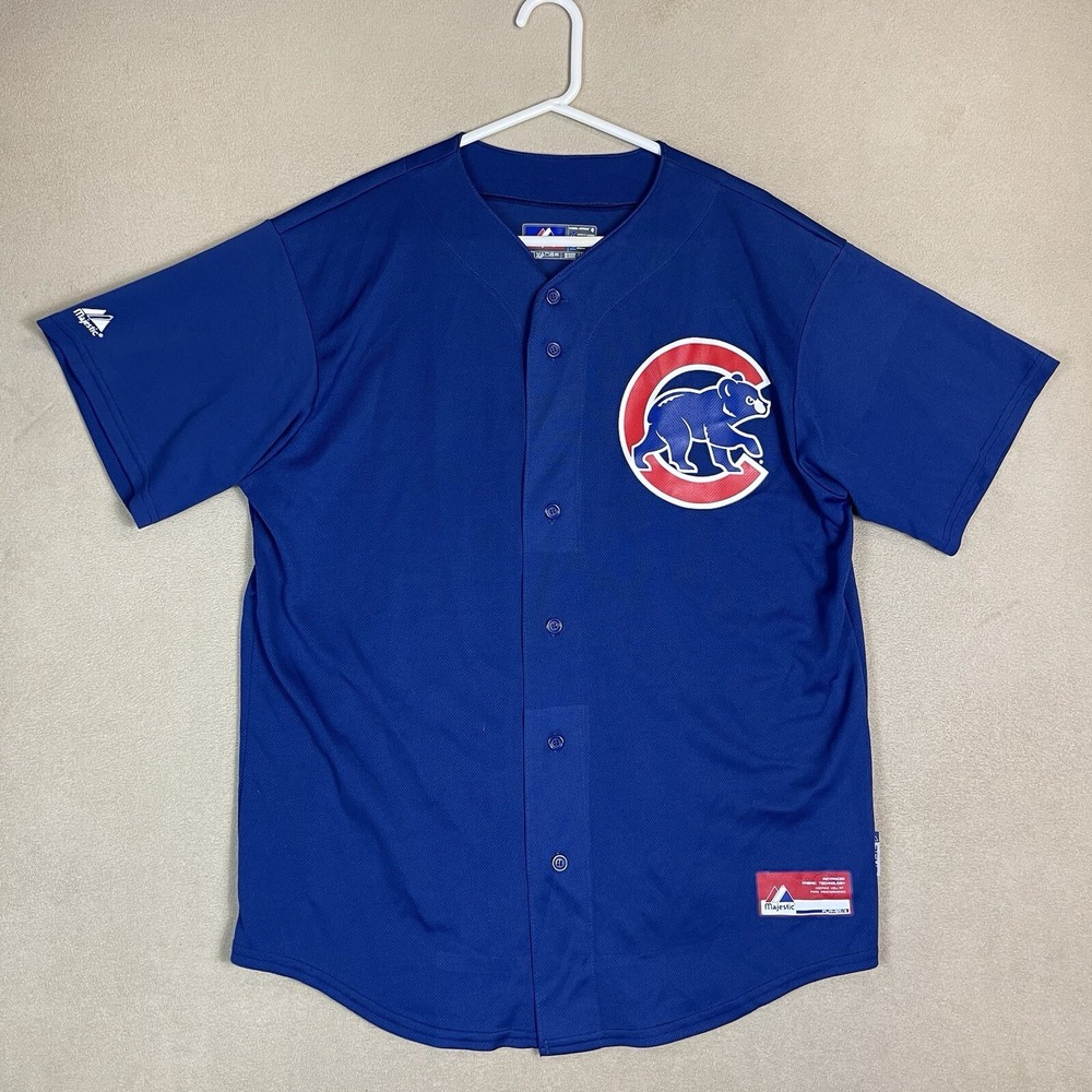 Chicago Cubs Jersey Mens Large Blue Vintage Majestic MLB Short Sleeve‎ Adult